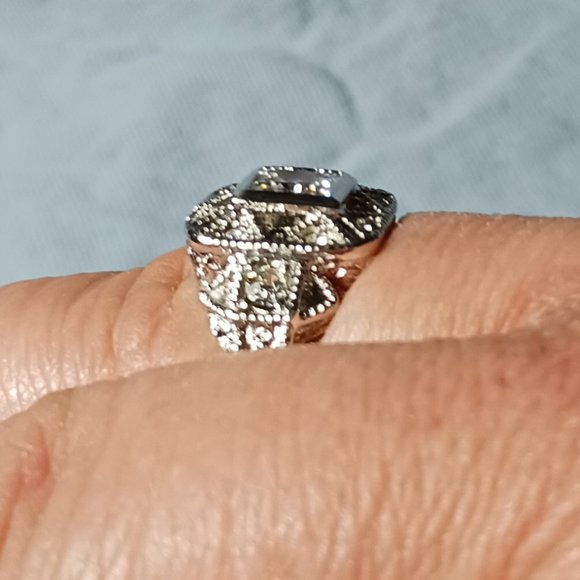 Vintage Retro Art Deco Silver Filigree and CZ Ring Size 10 - Picture 4 of 15